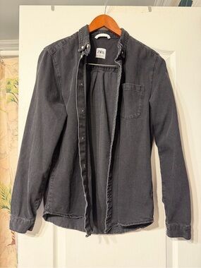 ZARA Charcoal Washed Button-Down Shirt Jacket